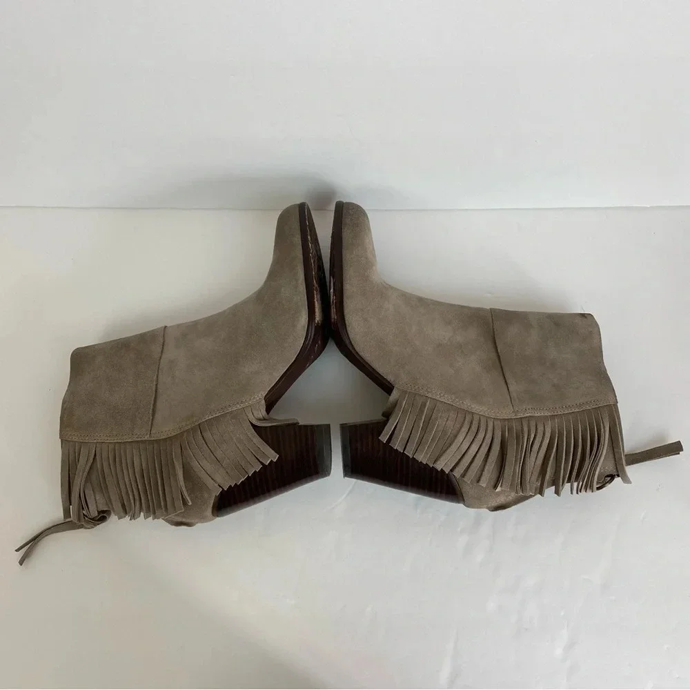ASH Stone Suede Leather QUICK‎ Pull On Fringe Stacked Heel Boots EU 38